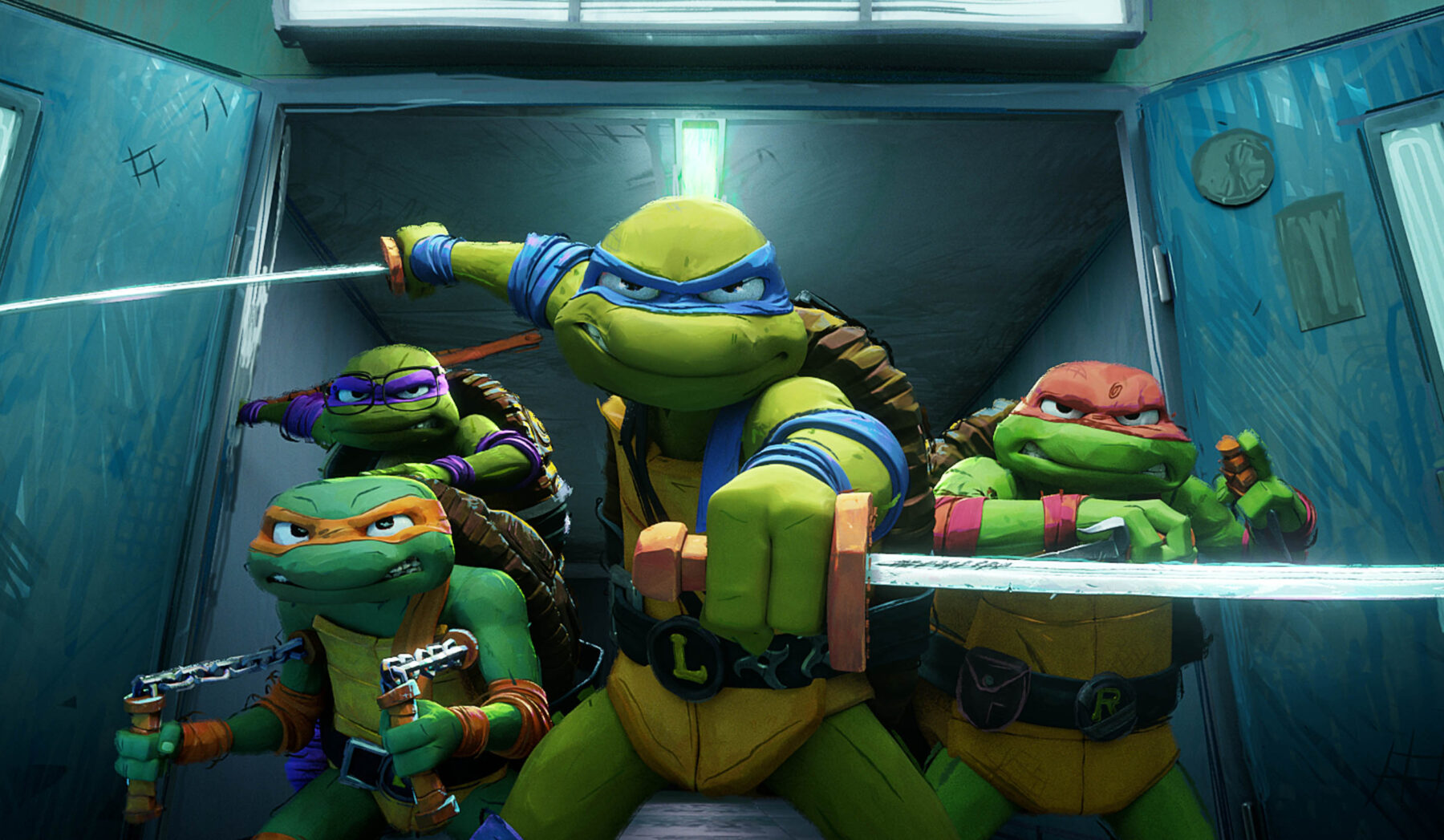 Eine Szene aus dem Film "Teenage Mutant Ninja Turtles: Mutant Mayhem" – 1